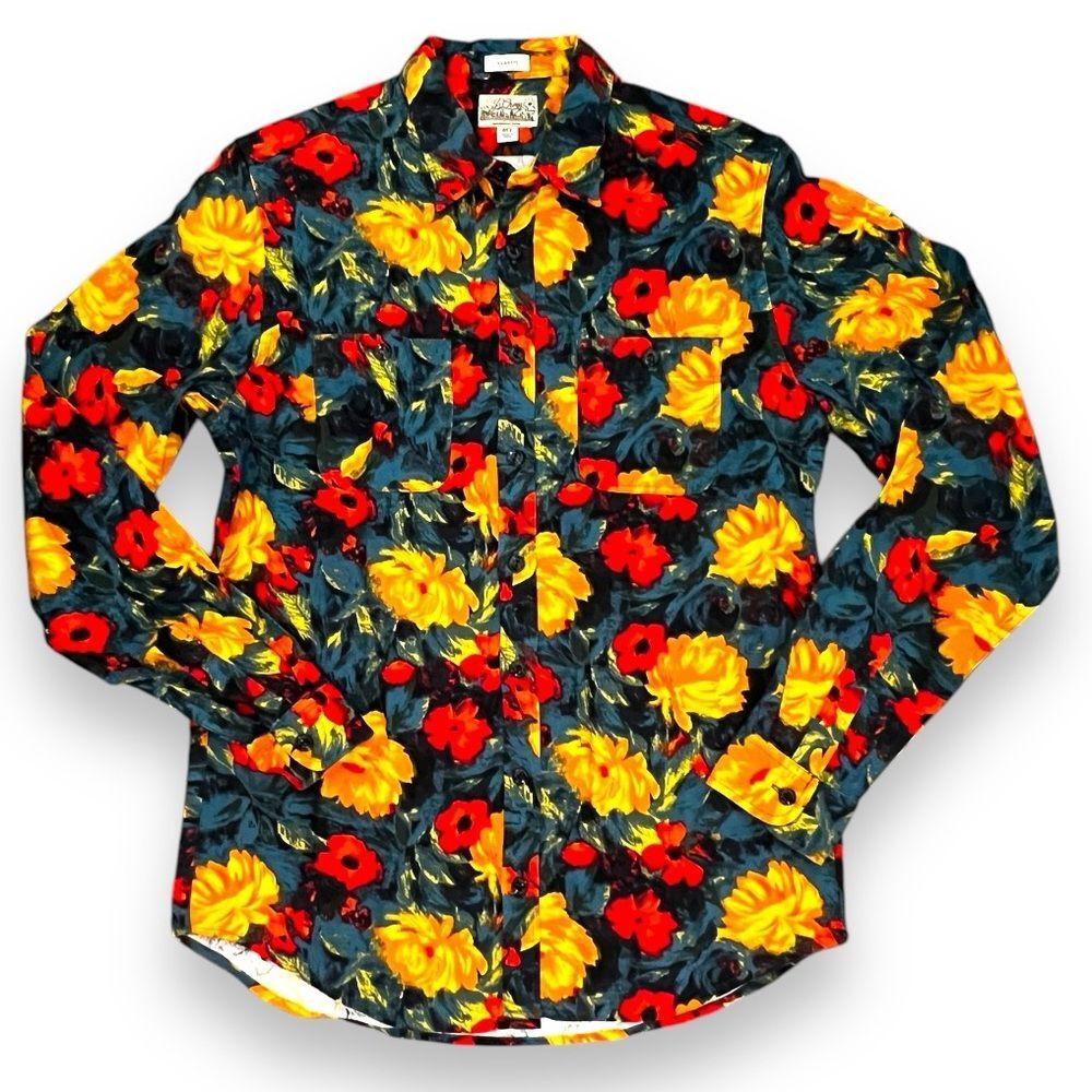J. Crew Mens Floral Mid-Weight Flannel Shirt Cotton Classic Long Sleeve Size MT